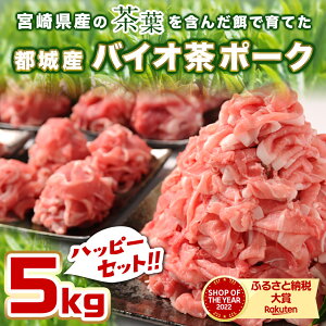 【ふるさと納税】都城産「バイオ茶ポーク」5kgハッピーセット - 豚肉 都城産 ブランド豚 切り落とし 小分け 250g×20 送料無料 MJ-3640【宮崎県都城市は令和4年度ふるさと納税日本一！】