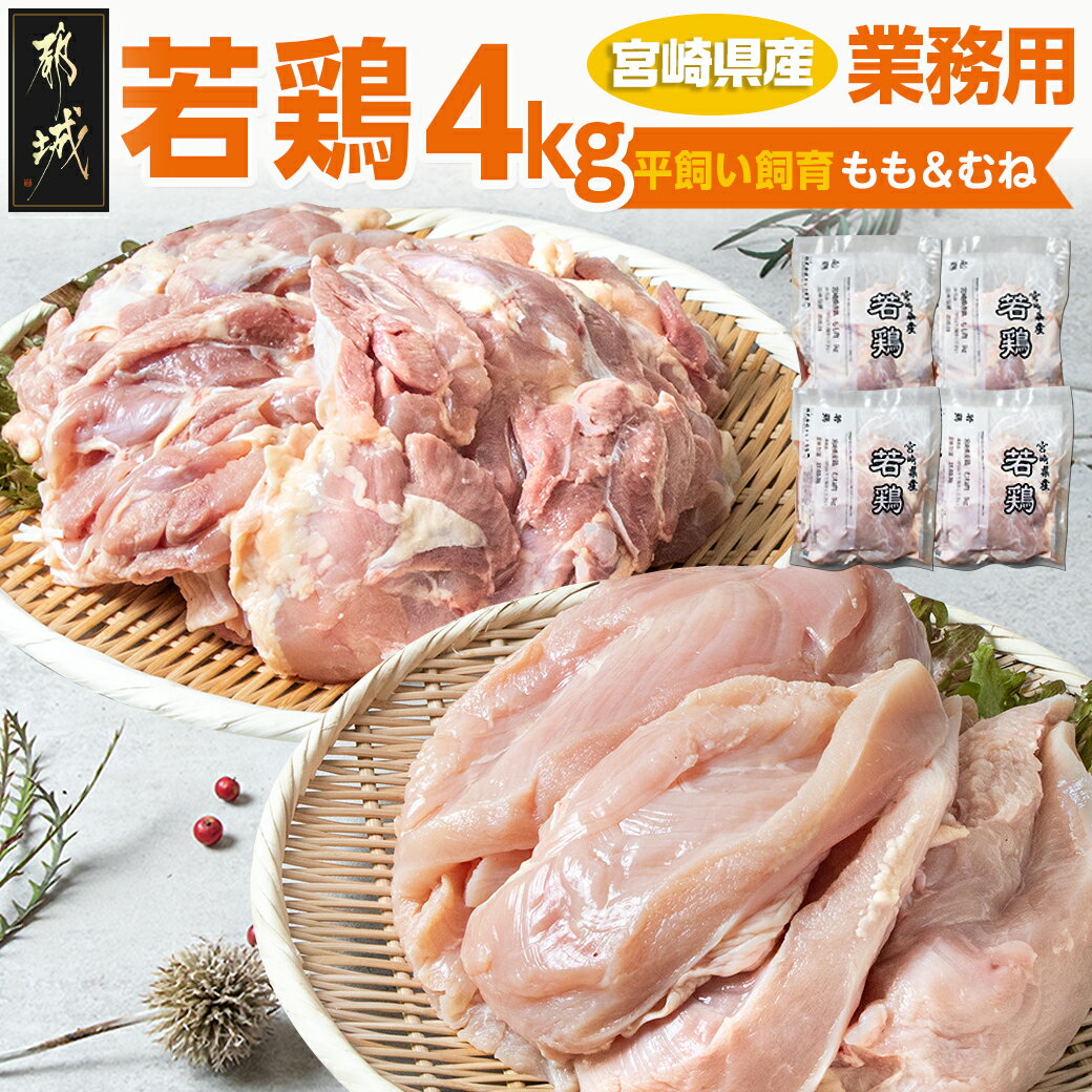 【ふるさと納税】【お届け月が選べる】【業務用】宮崎県産若鶏4kgセット - 鶏肉 モモ ムネ 各1kg×2P 計4kg 県産若鶏 冷凍 業務用 送料無料 AA-G303【宮崎県都城市は令和4年度ふるさと納税日本一！】