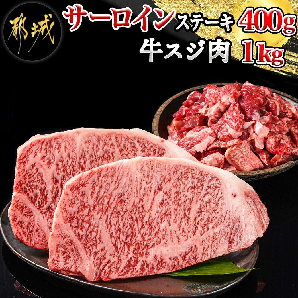 都城産宮崎牛サーロインステーキ400g＆牛スジ肉1kg - 都城産宮崎牛 サーロインステーキ 200g×2枚 牛スジ肉（真空）500g×2袋 ギフト 贈答用 送料無料 28-4201【宮崎県都城市は令和4年度ふるさと納税日本一！】