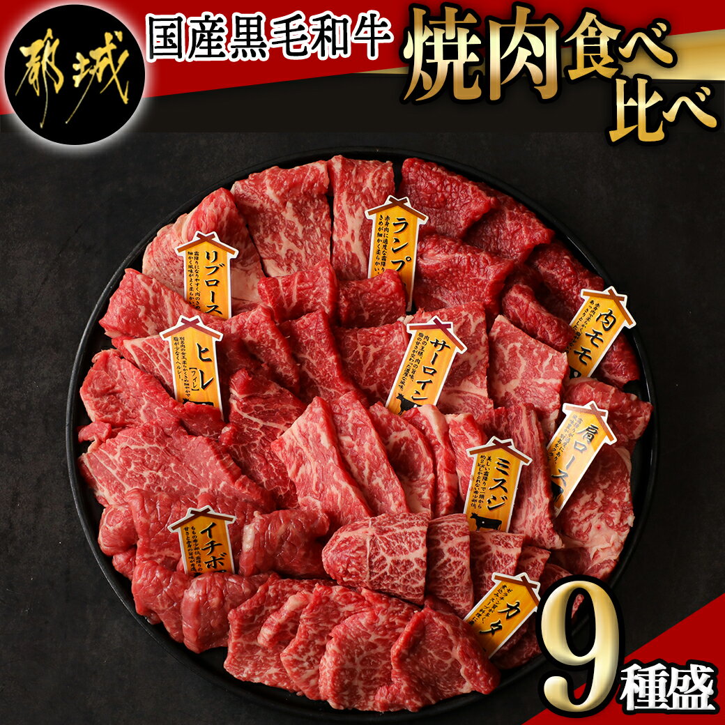 焼肉食べ比べ 9種盛 各種80g - 国産黒毛和牛 焼肉用 ヒレ/リブロース/サーロイン/肩ロース/ウチモモ/イチボ/ランプ/カタ/ミスジ 各80g 送料無料 AE-E902