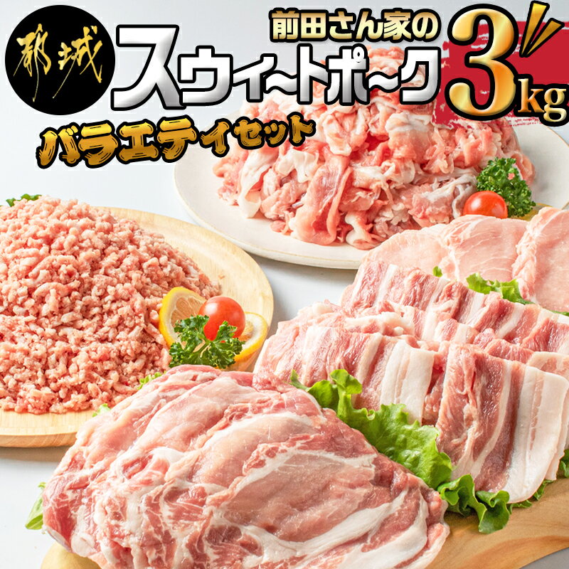 【ふるさと納税】都城産「前田さん家のスウィートポーク」バラエティ3kgセット - 豚肉 ローススライス ロースもしくは肩ロースとんかつ用 豚バラ焼肉用 切り落とし肉 豚ひき肉 合計3kg 送料無料 MJ-8904【宮崎県都城市は令和4年度ふるさと納税日本一！】