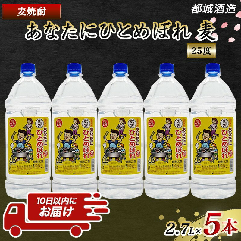 【ふるさと納税】【都城酒造】あなたにひとめぼれ 麦(25度)2.7L×5本 ≪みやこんじょ特急便≫ - 都城酒造 ひとめぼれ 麦焼酎 むぎ 焼酎 25度 1.5升 5本 定番焼酎 送料無料 AF-0790_99【宮崎県都城市は令和4年度ふるさと納税日本一！】