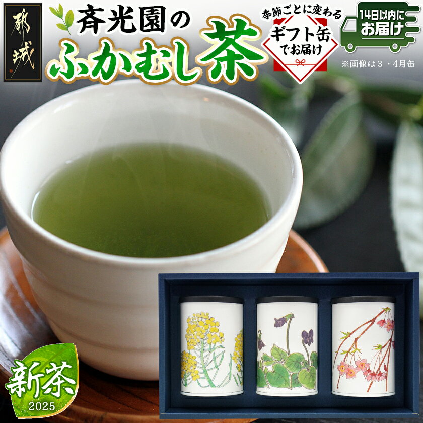 斉光園のふかむし茶☆ギフト缶でお届け≪みやこんじょ快速便≫ - 新茶 おちゃ 緑茶 斉光園の深蒸し茶 常盤 90g×3缶 茶葉セット お茶っ葉 深蒸し茶 ギフト お茶の葉 贈答用 敬老の日 送料無料