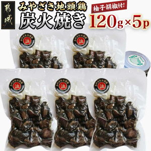 【ふるさと納税】みやざき地頭鶏の炭火焼き(真空パック) - 鶏炭火焼(120g×5パック) 職人 手焼き おつまみの定番 宮崎県のご当地グルメ B級グルメ 柚子胡椒 送料無料 MJ-E601【宮崎県都城市は2年連続ふるさと納税日本一!】