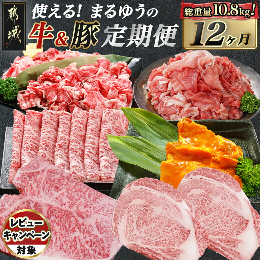 【ふるさと納税】《レビューキャンペーン実施中！》使える！まるゆうの牛＆豚定期便(12ヶ月) - 宮崎牛 都城黒豚 宮崎牛サーロインステーキ 宮崎牛すき焼き 国産豚 黒豚ロース 黒豚味噌漬け 1年間 12回 送料無料 T200-12-N401 【宮崎県都城市は2年連続ふるさと納税日本一！】