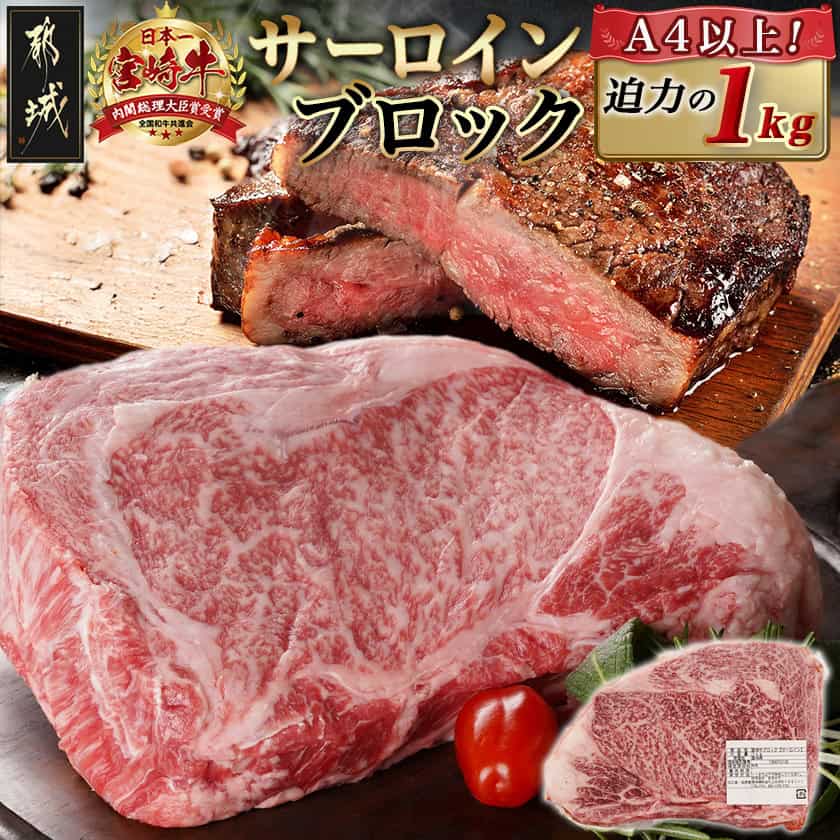 宮崎牛サーロインブロック(1kg)- 宮崎県産宮崎牛 サーロインブロック 1kg×1個 国産牛肉 ブロック肉 牛ブロック 塊肉 宮崎牛ステーキ 国産牛ステーキ ステーキ肉 冷凍 送料無料