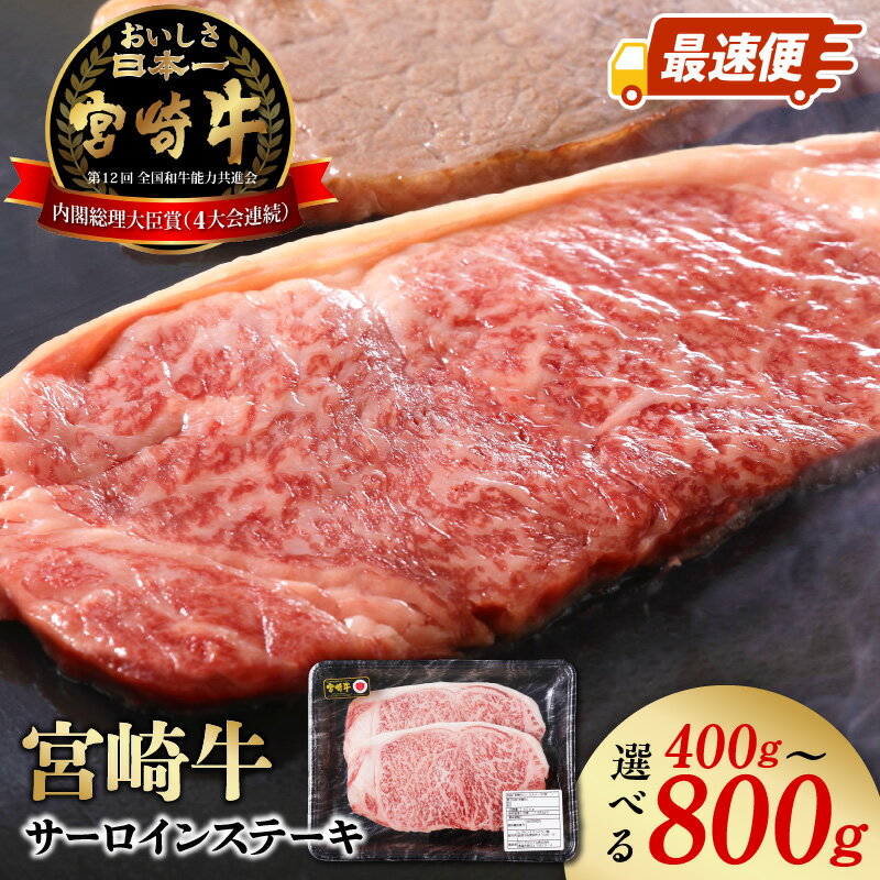 宮崎牛 サーロインステーキ 内容量 選べる 400g 600g 800g 冷凍 スピード配送 最速便 送料無料