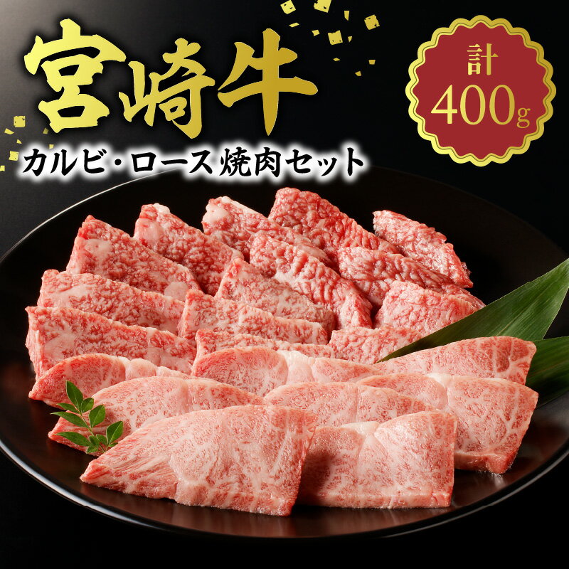 牛肉 宮崎県産 宮崎牛 黒毛和種 肉質等級4等級以上 カルビ ロース 各 200g 合計 400g 焼肉セット 焼肉 お肉 肉 食品 バーベキュー お取り寄せ お取り寄せグルメ 宮崎県 延岡市 送料無料