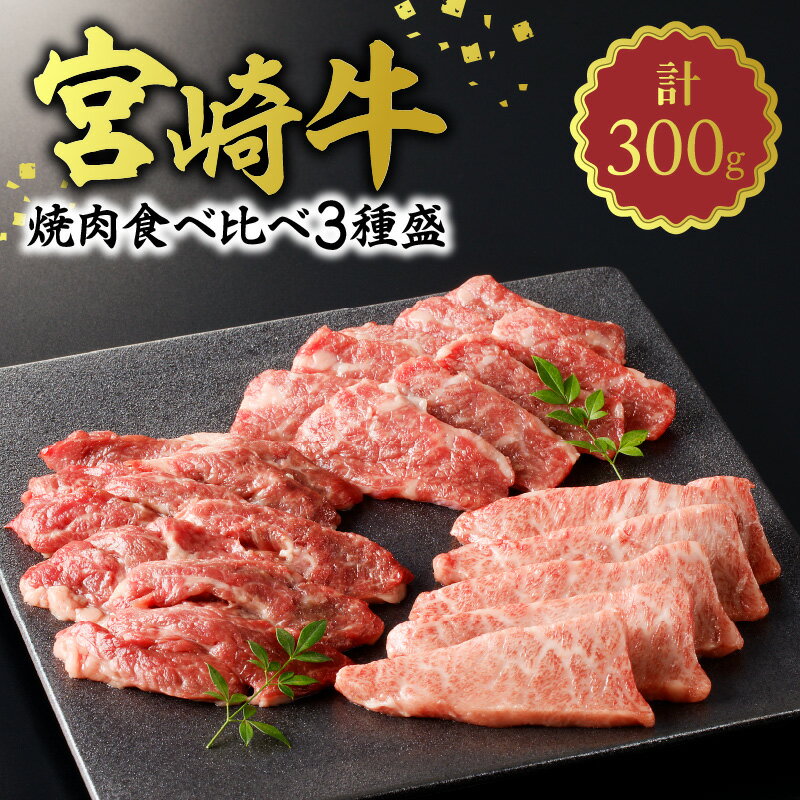 牛肉 宮崎牛 焼肉 食べ比べ 3種盛 合計 300g サーロイン カルビ カタ セット 肉質等級 4等級以上 お肉 肉 バーベキュー 国産 国産牛 和牛 食品 冷凍お取り寄せ お取り寄せグルメ 宮崎県 延岡市 送料無料