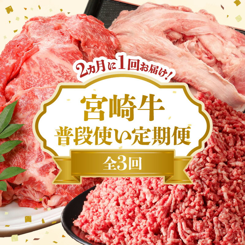 定期便 全3回 2ヶ月に1度お届け 切り落とし ミンチ 牛すじ 宮崎牛 国産 肉 お肉 切り落とし ミンチ 牛すじ 牛肉 冷凍 料理 食品 普段使い グルメ 宮崎県 延岡市 お取り寄せ 送料無料