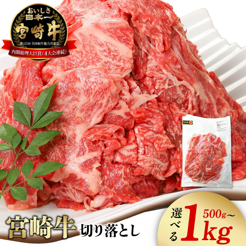 牛肉 切り落とし 500g 1kg 選べる 宮崎牛 肉質等級 4等級以上 炒め物 煮込み料理 使い勝手 抜群 パック カレー ビーフシチュー 牛丼 ハヤシライス プルコギ おすすめ ギフト 宮崎県 お取り寄せ お取り寄せグルメ 食品 冷凍 送料無料