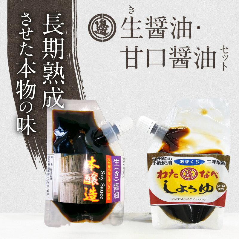 【ふるさと納税】醤油 2種類 セット 生醤油 甘口醤油 各 90ml 計 180ml パウチ 入り 国産 長期熟成 醤油麹 2年醸造 国産原料 調味料 加工品 味付け 大豆 手作り 宮崎県 延岡市 渡邊味噌醤油醸造株式会社 お取り寄せ 送料無料