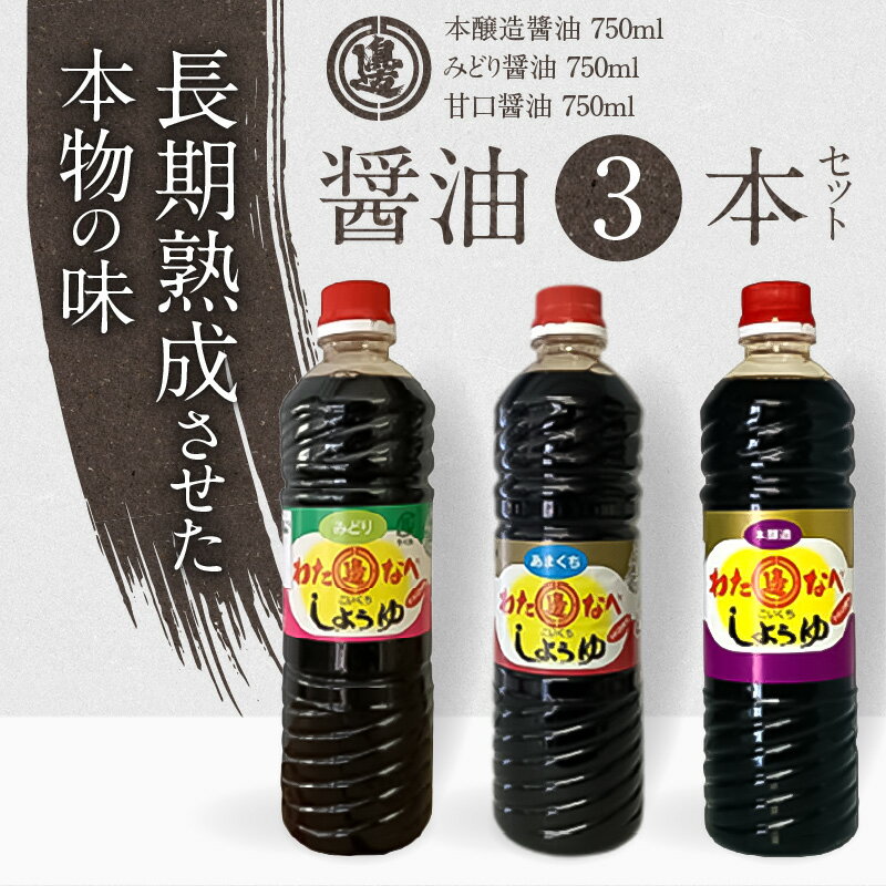 【ふるさと納税】醤油 刺身醤油 九州醤油 750ml 3本 セット 計 2250ml 本醸造醤油 甘口醤油 みどり醤油 国産 九州産小麦 発酵 もろみ 2年醸造 延岡市 国産原料 調味料 加工品 大豆 渡邊味噌醤油醸造株式会社 お取り寄せ 宮崎県 送料無料