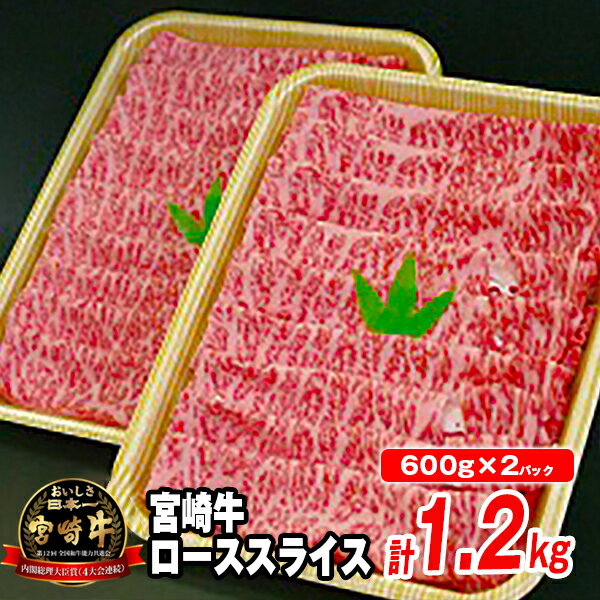 牛肉 宮崎牛 ローススライス600g×2 計1.2kg すき焼き しゃぶしゃぶ 焼きしゃぶ 国産 冷凍 送料無料