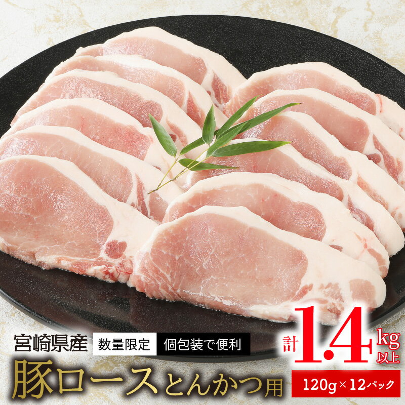 [数量限定・個包装で便利]宮崎県産豚ロースとんかつ用 約120g×12パック 計 1.4kg以上