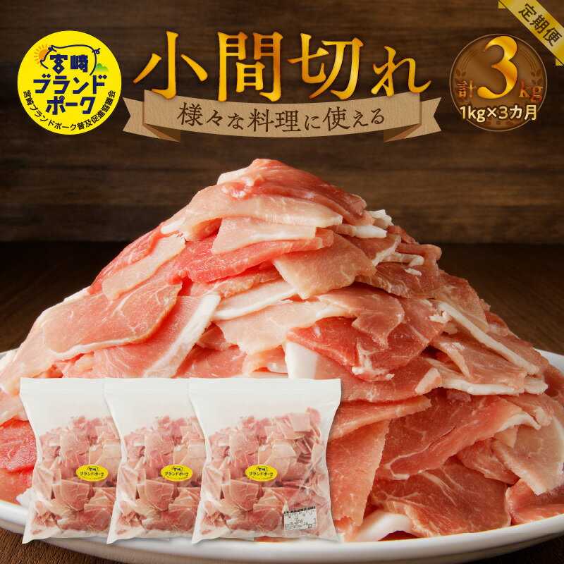 【ふるさと納税】豚肉 計3kg 小間切れ 定期便 3回 宮崎ブランドポーク 1kgを3カ月お届け フリーザーバッグ 豚 ブランド豚 小間 ジップ 宮崎県 延岡市 肉のマル誠 料理 炒めもの おかず 晩ごはん お弁当 お取り寄せ お取り寄せグルメ 肉 送料無料