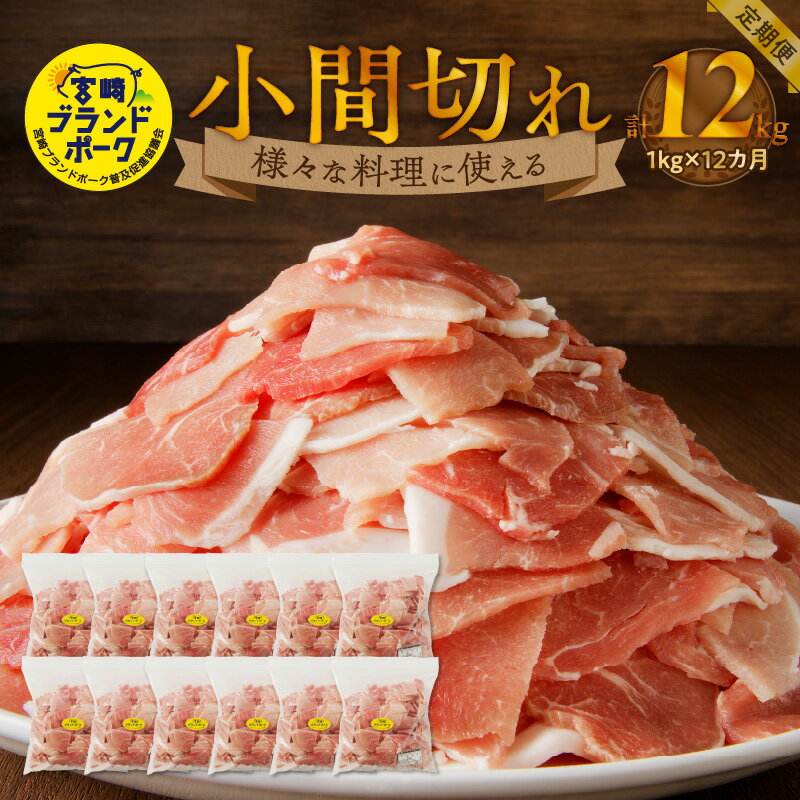 【ふるさと納税】豚肉 計12kg 小間切れ 定期便 12回 宮崎ブランドポーク 1kgを12カ月お届け フリーザーバッグ 豚 ブランド豚 小間 ジップ 宮崎県 延岡市 肉のマル誠 料理 炒めもの おかず 晩ごはん お弁当 お取り寄せ お取り寄せグルメ 肉 送料無料