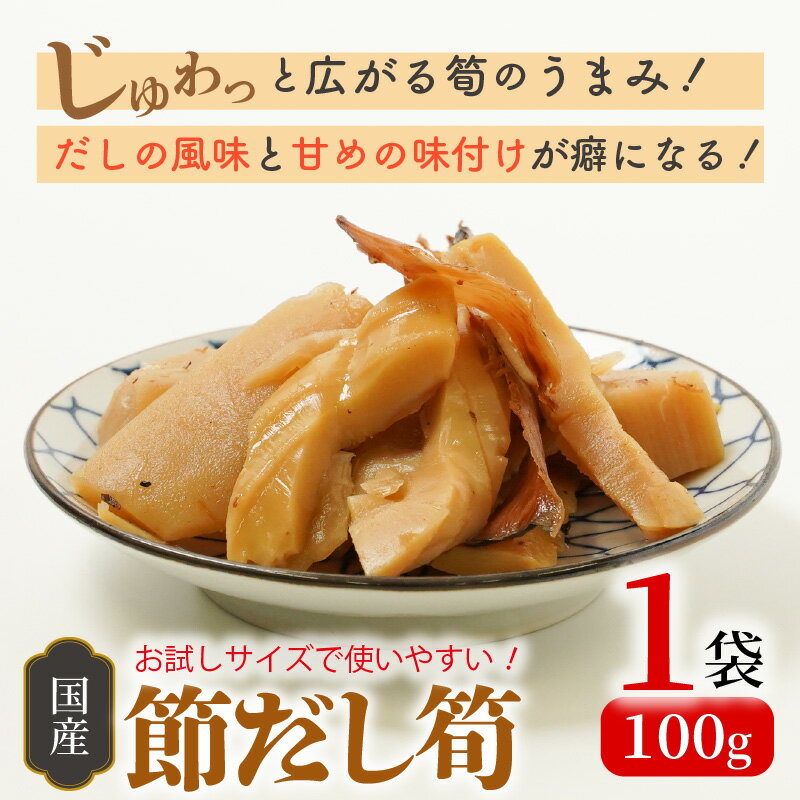 【ふるさと納税】高評価★4.60 節だし筍 宮崎県産 たけのこ 100g × 1袋 国産 かつお節の旨味 保存料 着色料 甘味料 不使用 おかず おつまみ サクサク食感 柔らかい 甘め だしの風味 ごはんのお供 お試しサイズ 宮崎県 延岡市 お取り寄せ お取り寄せグルメ 送料無料