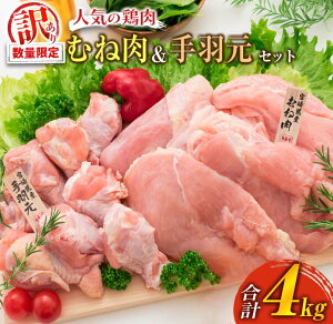 【ふるさと納税】訳あり≪数量限定≫人気の鶏むね肉＆手羽元セット(合計4kg)　肉　鶏　鶏肉