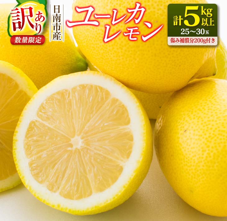 【ふるさと納税】訳あり≪数量限定≫ユーレカレモン(計5kg以上)傷み補償分200g付き　フルーツ　果物　柑橘　国産のサムネイル