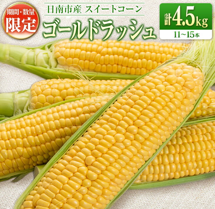 数量限定 スイートコーン ゴールドラッシュ 計4.5kg 期間限定 野菜 とうもろこし トウモロコシ 国産 宮崎県産 日南市産 朝どれ 産地直送 バーベキュー キャンプ アウトドア グランピング 大容量 食品 デザート おやつ おすそ分け 穀物 イベント 送料無料