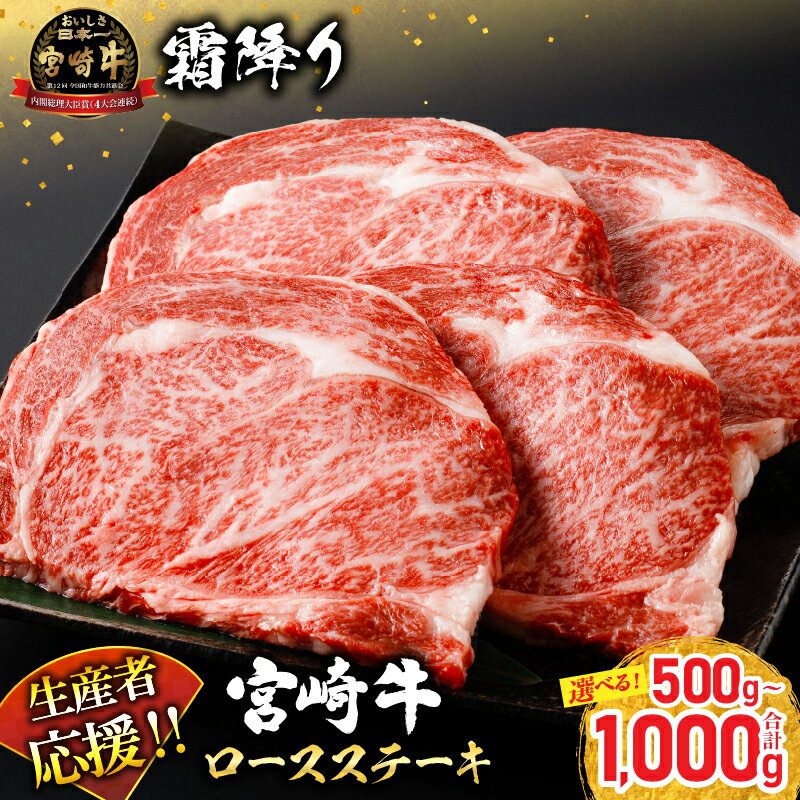【ふるさと納税】生産者応援 宮崎牛 ロースステーキ 500g 750g 1000g 霜降り サーロイン リブロース 牛肉 黒毛和牛 配送月が選べる ミヤチク 国産 ブランド牛 焼肉 BBQ バーベキュー 鉄板焼き おかず 人気 おすすめ ギフト プレゼント 贈り物 贈答 お祝い 日南市 送料無料
