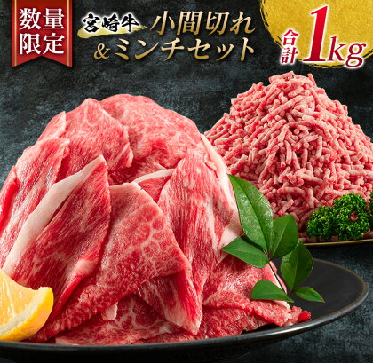 数量限定 宮崎牛 小間切れ ミンチ セット 合計1kg 牛肉 ビーフ 黒毛和牛 国産 ブランド牛 食品 こま切れ 牛ミンチ 挽肉 万能食材 ハンバーグ おすすめ おかず おつまみ お弁当 ご褒美 お祝い 記念日 詰め合わせ お取り寄せ グルメ 宮崎県 日南市 送料無料