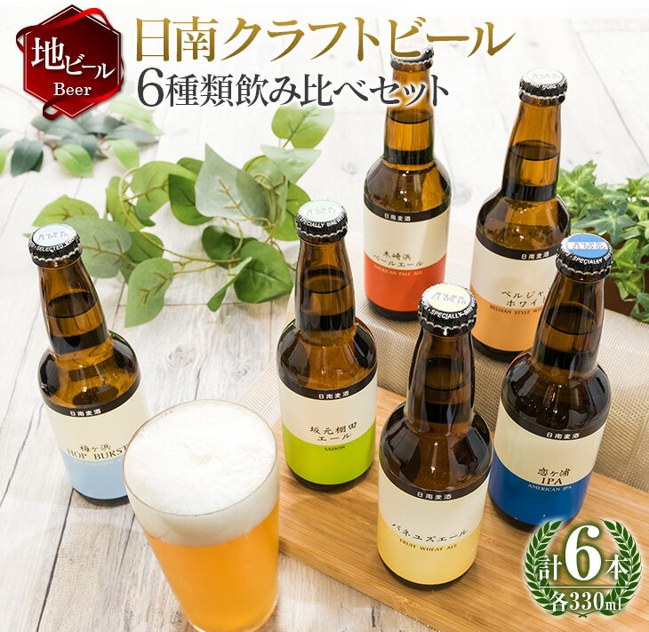 製品仕様 返礼品名 【ふるさと納税】≪地域限定≫人気の日南クラフトビール6種飲み比べセット(330ml×6本) 内容量 【合計6本】 ・パネユズエール ・木崎浜ペールエール ※アルコール度数　5％ ・ベルジャンホワイト ・坂元棚田エール ※アルコール度数5.5% ・梅ヶ浜HOP　BURST ・恋ヶ浦IPA ※アルコール度数7％ 賞味期限 製造日から6か月 配送方法 冷蔵 保存方法 冷蔵 商品説明 ＼6種飲み比べセット♪／ ＼日南生まれの地ビール！／ 宮崎県南部初のブルワリーから地域限定のクラフトビール6種を返礼品としてご用意いたしました。 色々なテイストを飲み比べてみたい方にもピッタリのクラフトビールセットをお届けいたします。 【パネユズエール】 ・南部九州産の生柚子ピールをふんだんに使い、柚子の香りとテイストを半端なくプラスしたビール 【木崎浜ペールエール】 ・クラフトビール初心者でも楽しめる飲み易さと、ビール好きでも楽しめる飲みごたえを兼ね備えたテイスト 【ベルジャンホワイト】 ・ベルギーで伝統的に造られているビールに、オレンジマーマレードを加えた華やかな風味のビール 【坂元棚田エール】 ・坂元棚田のお米を副原料に使用し、お米の旨味をプラスしたドライな味わいのセゾンビール 【梅ヶ浜 HOP BURST】 ・煮沸工程終了後にホップをふんだんに使うことで、アロマとフレーバーがより一層溶け込んだビール 【恋ヶ浦IPA】 ・アメリカ産5種のホップが織りなす香り高いアロマとコクのあるフレーバーが特長のビール 華やかな風味で女性でもおいしく味わえる、こだわりのクラフトビール。 お仕事の後の一杯!!お風呂あがりの一杯に♪ ぜひお試しください♪ 注意事項 ※20歳未満の飲酒は法律で禁止されています。 事業者名 櫻乃峰酒造有限会社 地場産品基準 3号　日南市内で原料処理、発酵、充填等の加工が行われたアルコール製品であるため ホップ 晩酌 家飲み 家呑み 贈り物 プレゼント ビア Beer ご当地 詰め合わせ 珍しい 6瓶 リモート飲み オンライン飲み会 パーティー ・ふるさと納税よくある質問は こちら ・寄附申込みのキャンセル、返礼品の変更・返品はできません。あらかじめご了承ください。