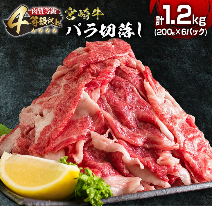 数量限定 4等級以上 宮崎牛 バラ 切り落とし 計1.2kg 牛肉 黒毛和牛 ビーフ ブランド牛 国産 食品 おかず すき焼き 焼肉 カレー シチュー お弁当 おつまみ ご褒美 お祝 記念日 小分け おすすめ おすそ分け お取り寄せ グルメ 冷凍 宮崎県 日南市 送料無料