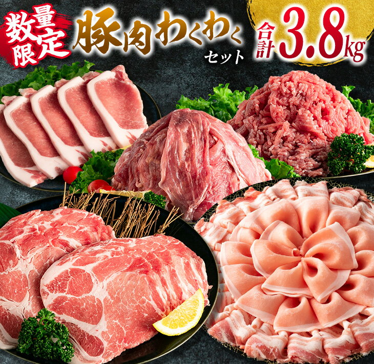 55位! 口コミ数「1件」評価「5」数量限定 豚肉 わくわく セット 合計3.8kg ポーク 国産 豚ロース とんかつ スライス 豚切り落とし 豚バラ しゃぶしゃぶ ミンチ 挽･･･ 