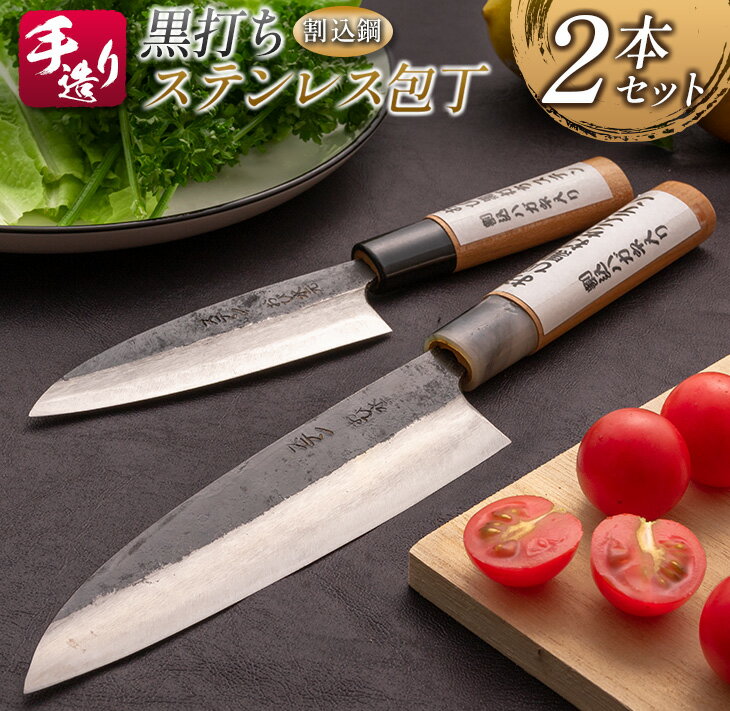 手造り 黒打ち ステンレス 包丁 2本 セット 約12cm 約17cm 果物包丁 野菜包丁 キッチン用品 調理器具 台所用品 料理道具 キッチンアイテム 雑貨 日用品 伝統 技術 鍛冶屋 鋼 はがね 手打ち 日本製 国産 おすすめ 新生活 お取り寄せ 宮崎県 日南市 送料無料