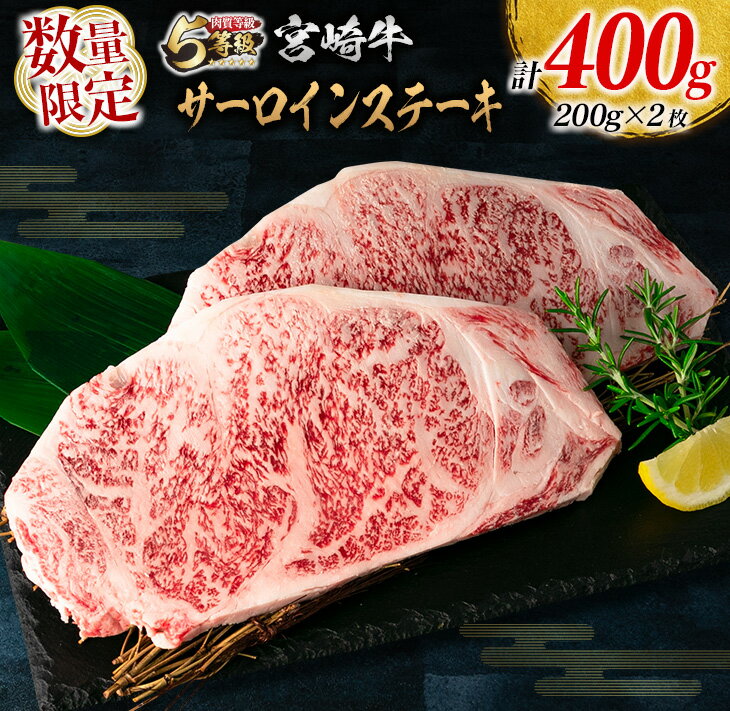 数量限定 5等級 宮崎牛 サーロイン ステーキ 計400g 牛肉 ビーフ 黒毛和牛 ブランド牛 国産 ミヤチク おかず 食品 グルメ 焼肉 鉄板焼き 上質 高級 贅沢 ご褒美 お祝 記念日 おすすめ 人気 ギフト お土産 贈り物 贈答 お取り寄せ 宮崎県 日南市 送料無料