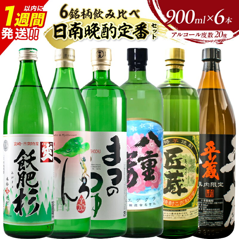【ふるさと納税】日南晩酌定番セット 900ml×6本 20度 本格芋焼酎 焼酎 地酒 お酒 アルコール 飲料 国産 焼酎ハイボール ロック 晩酌 家呑み 宅呑み...