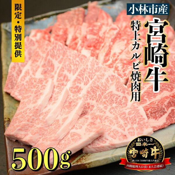 【ふるさと納税】【直売・特別提供品】A5等級小林市産宮崎牛特上カルビ焼肉用500g(国産 牛肉 国産牛 和牛 黒毛和牛 宮崎牛 カルビ 上カルビ 焼肉)