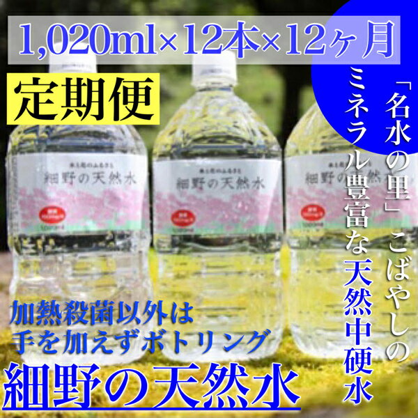 【ふるさと納税】【定期便・霧島連山天然水 年12回】ミネラルたっぷり天然中硬水 細野の天然水1,020ml×12本×12回（国産 ナチュラルウォーター ミネラルウォーター 天然水 水 中硬水 シリカ 美容 人気 霧島 宮崎 小林市 送料無料）