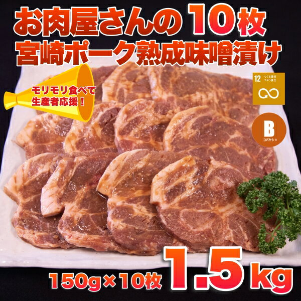 [旨味凝縮!]お肉屋さんの宮崎ポーク熟成味噌漬け モリモリ10枚セット(国産 肉 豚肉 国産豚 ポーク 味噌漬け 小分け ステーキ 冷凍 惣菜 宮崎 小林市)