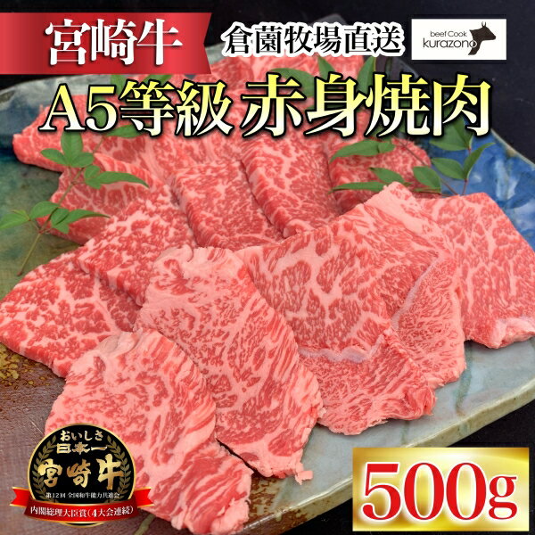 【C168・百名店の味をご自宅で！】A5等級宮崎牛赤身焼肉用　500g（国産 牛肉 国産牛 和牛 黒毛和牛 宮崎牛 赤身 焼肉）