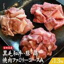 【ふるさと納税】宮崎県産 牛・豚・鶏 焼肉ファミリーコースA 計1.3kg(牛肉 豚肉 鶏肉 和牛 ロース モモ ウデ 焼肉 小分け 人気)