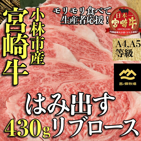 【ふるさと納税】【西ノ原牧場直送】A4等級以上 小林市産宮崎牛はみ出すリブロース 430g(黒毛和牛 ブランド牛 内閣総理大臣賞 すき焼き 焼肉)