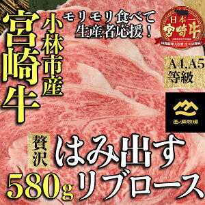 【ふるさと納税】【西ノ原牧場直送】A4等級以上 小林市産宮崎牛はみ出す贅沢リブロース 580g(黒毛和牛 ブランド牛 内閣総理大臣賞 すき焼き 焼肉)