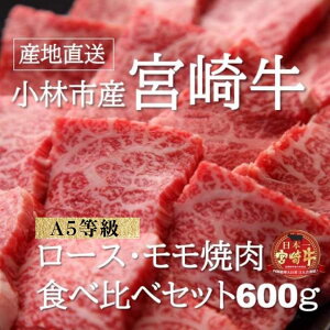 【ふるさと納税】【黒毛和牛専門店直送】A5等級小林市産宮崎牛ロース&モモ焼肉用 計600g(黒毛和牛 ブランド牛 焼肉 内閣総理大臣賞)