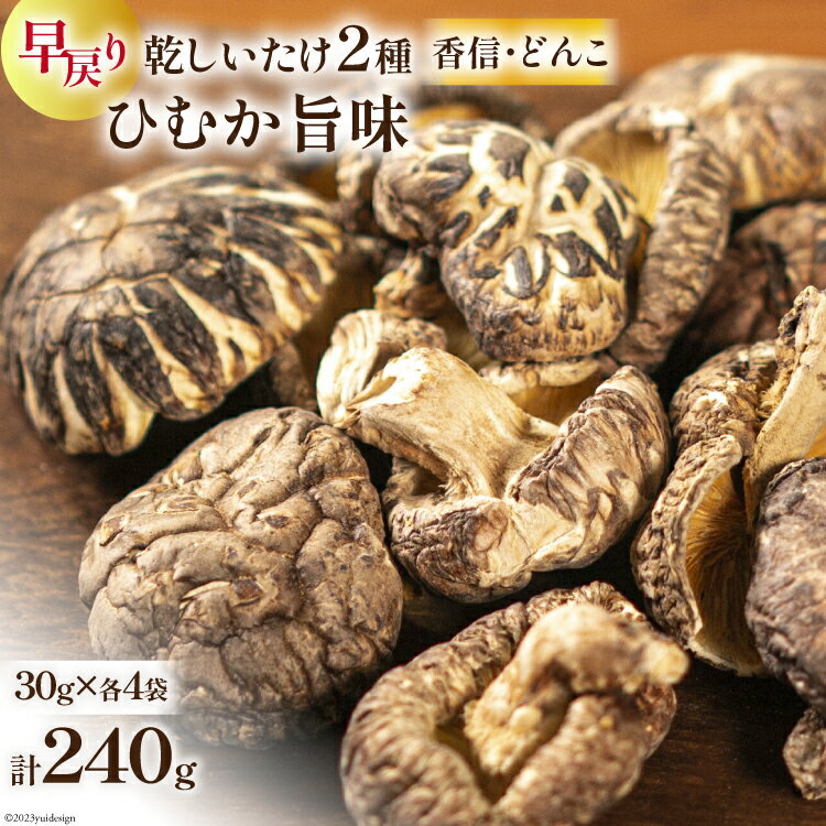 15分で早戻り!宮崎県産 原木栽培 乾しいたけ ひむか旨味椎茸セット[香信・どんこ](30g×各4袋) 計240g [本吉 宮崎県 日向市 452060108]