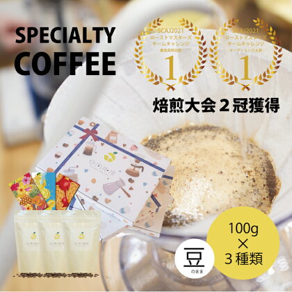 【日本一の焙煎士厳選】 珈琲 豆 100g × 3種 スペシャルティコーヒー 飲み比べ 詰め合わせ [日向珈琲 宮崎県 日向市 452060255] コーヒー 焙煎 自家焙煎 粉