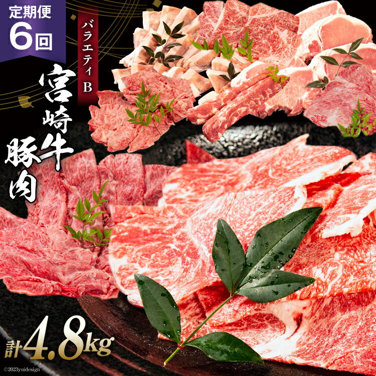 5位! 口コミ数「0件」評価「0」【 定期便 6回】 牛肉 宮崎牛と 宮崎産 豚肉 バラエティB 総計4.8kg [ミヤチク 宮崎県 日向市 452060499] 肉 黒毛和･･･ 