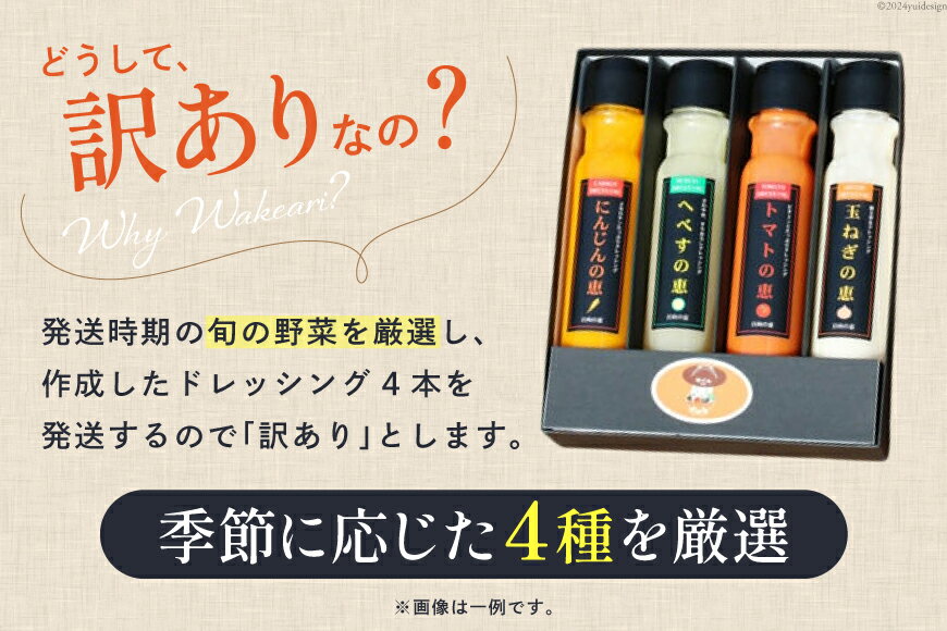 【ふるさと納税】 ドレッシング 訳あり 200g×4本セット [日向の恵 宮崎県 日向市 452060968] 個包装 小分け 詰め合わせ にんじん 人参 玉ねぎ トマト ごま ゴマ へべす