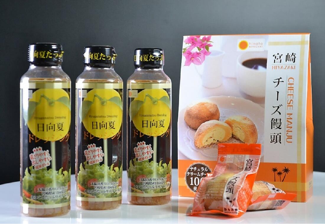 【ふるさと納税】ミツイシおすすめ！大人気の日向夏ドレッシング(295ml×3)　チーズぎっしりチーズ饅頭　最強コラボセット[9-17]