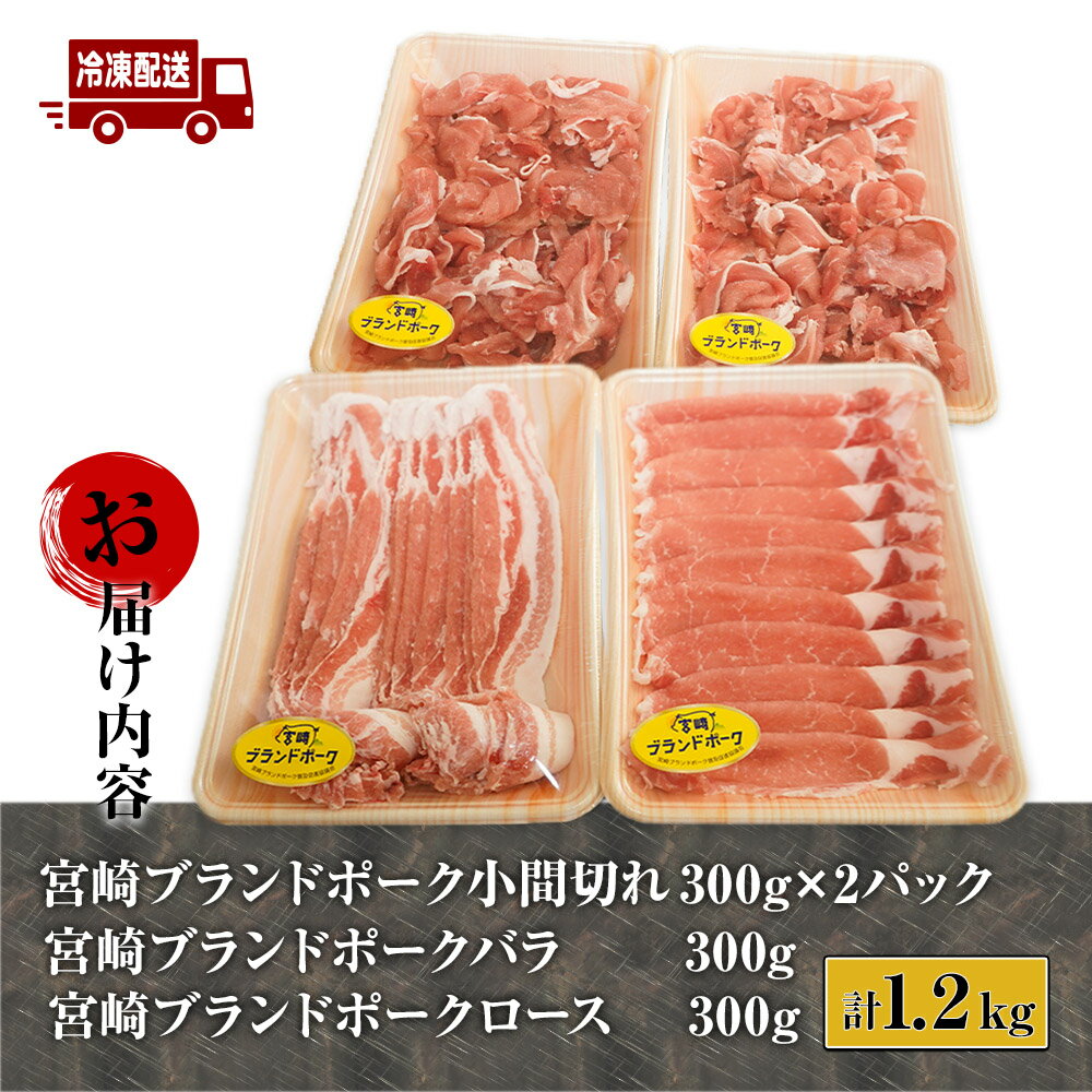 【ふるさと納税】宮崎ブランドポーク3種食べ比べセット(合計1.2kg、バラ300g・ロース300g・こま切れ300g×2P)【スーパーほりぐち】【KU217】