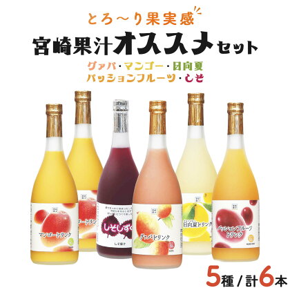 驚きの果実感！ 宮崎果汁オススメセット(720ml×6本) 【宮崎果汁】【KU101】 送料無料 宮崎県 串間市 果物ジュース フルーツジュース 詰め合わせ グァバ マンゴー 日向夏 パッションフルーツ しそしずく トロピカル お贈り物 ギフト プレゼント