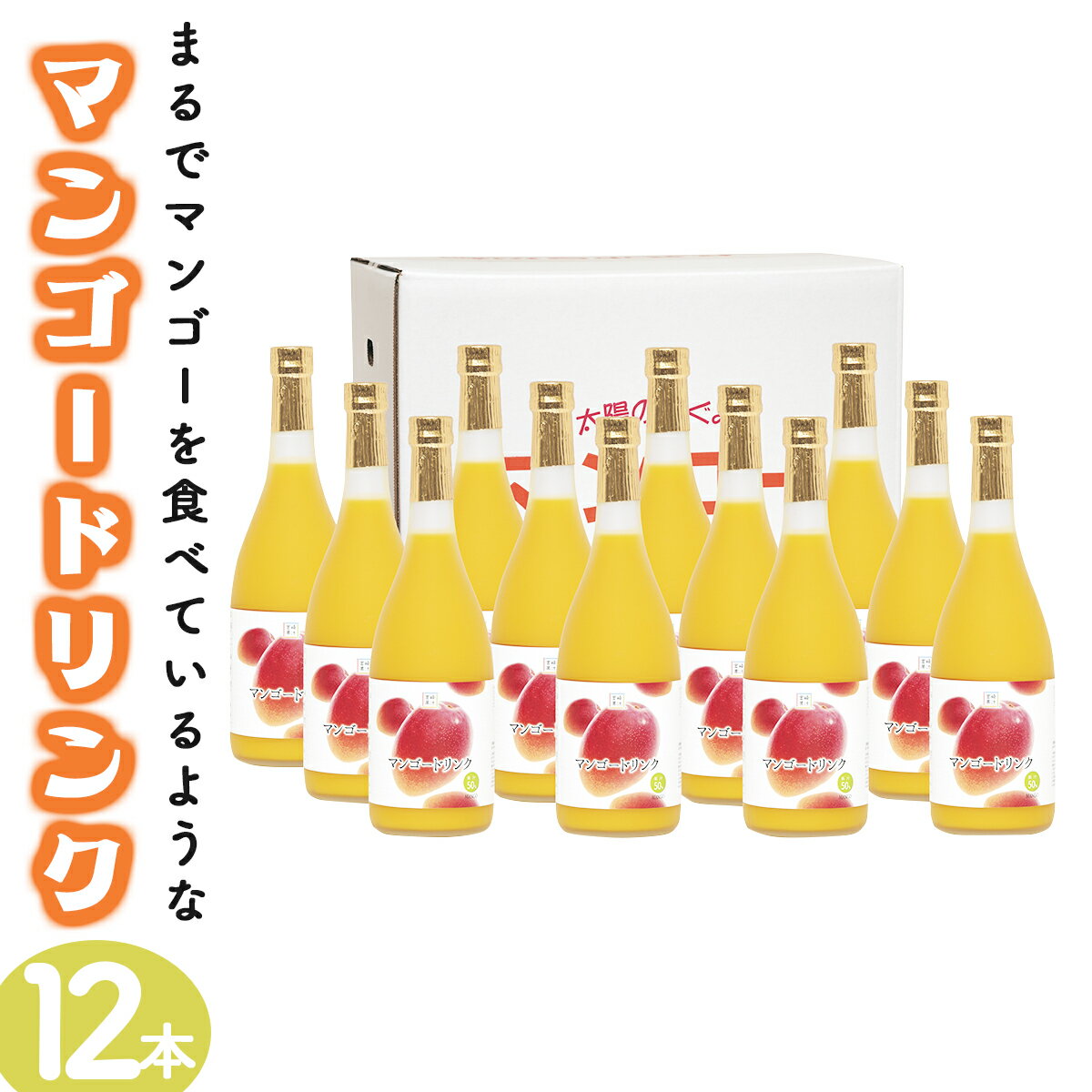 あふれる果実感！マンゴードリンク12本セット(各720ml)おすそわけ用箱、袋付き 送料無料 宮崎県 串間市 果物ジュース フルーツジュース マンゴー 贈り物 ギフト おやつ