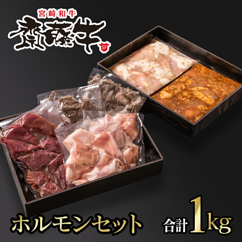 宮崎和牛 齋藤牛 ホルモンセット(4種×8P)合計1kg 国産 牛肉 ふるさと納税 焼肉